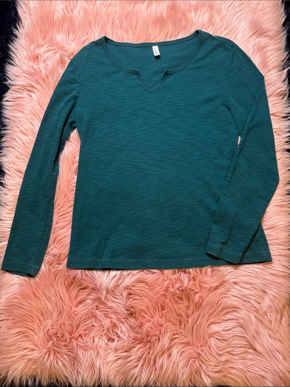 exertek Teal Long Sleeve Notch Neck Top, Size Large